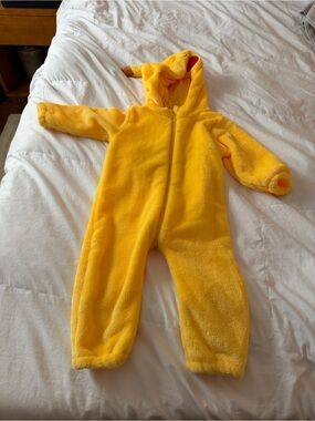 Yellow Plush Hooded Baby One-Piece Jumpsuit